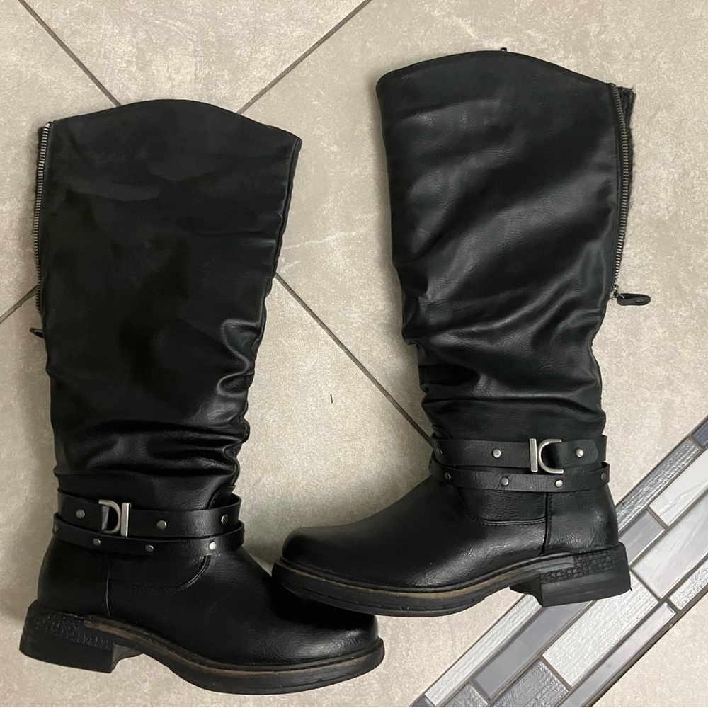 Muk Luks Black Leather Tall Boots